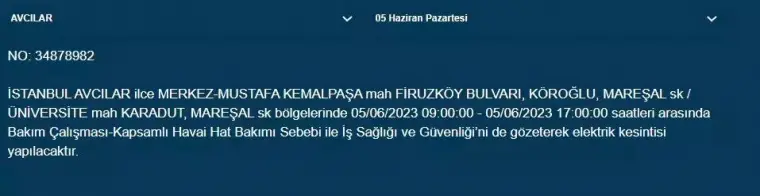 İstanbul'da yarın hangi ilçelerde elektrik kesintisi olacak 22