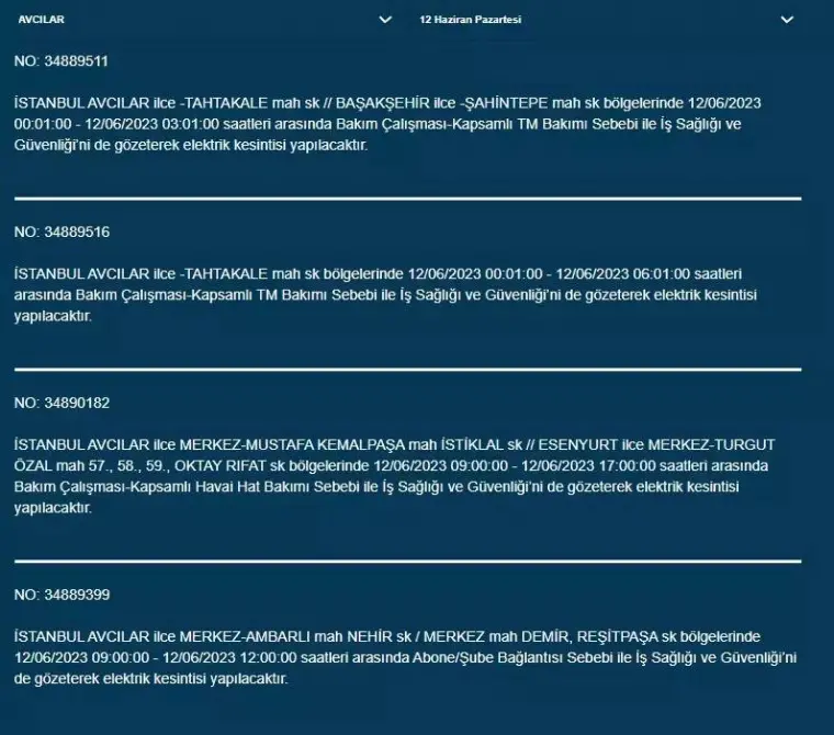 İstanbul'da Bugün O İlçelerde Elektrik Kesintisi Olacak! 12 Haziran 2023 Pazartesi Elektrik Kesintisi 6