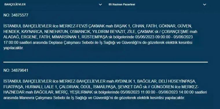 İstanbul'da yarın hangi ilçelerde elektrik kesintisi olacak 21