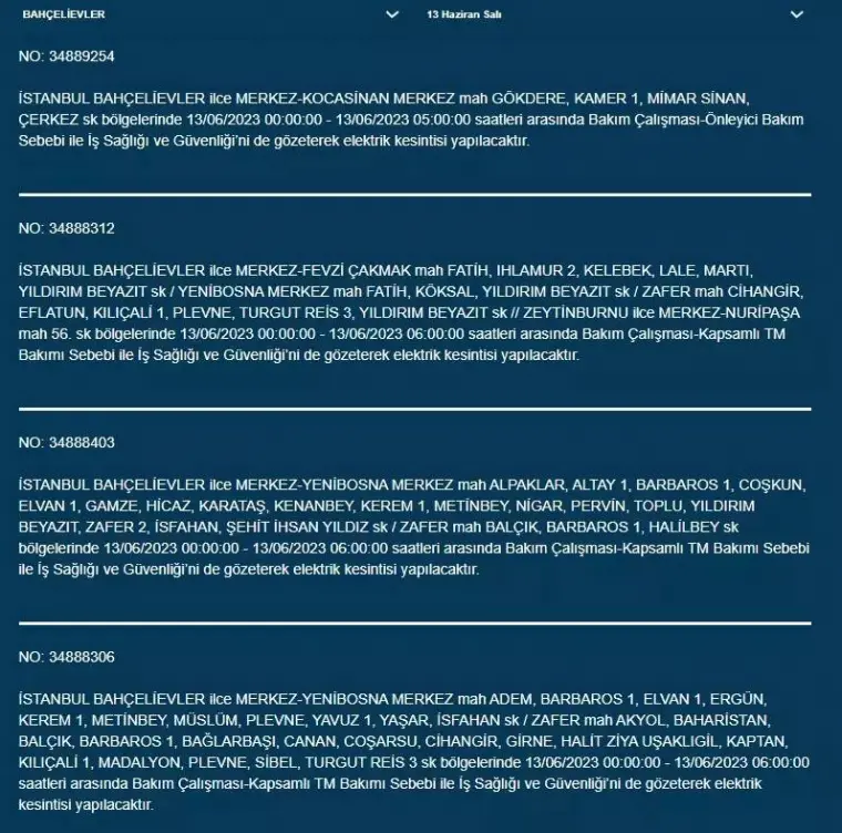 İstanbul'da Yarın O İlçelerde Saatlerce Elektrik Kesintisi Olacak! 13 Haziran 2023 Elektrik Kesintisi 8