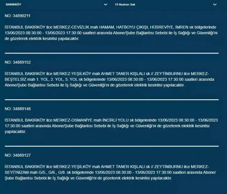 İstanbul'da Yarın O İlçelerde Saatlerce Elektrik Kesintisi Olacak! 13 Haziran 2023 Elektrik Kesintisi 9