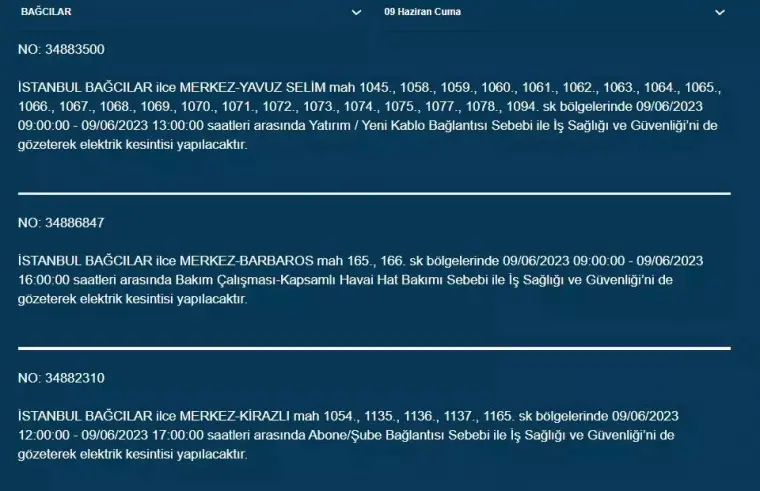 İstanbullular Dikkat! Yarın O İlçelerde Elektrik Kesintisi Var! 09 Haziran 2023 Cuma Elektrik Kesintisi 3