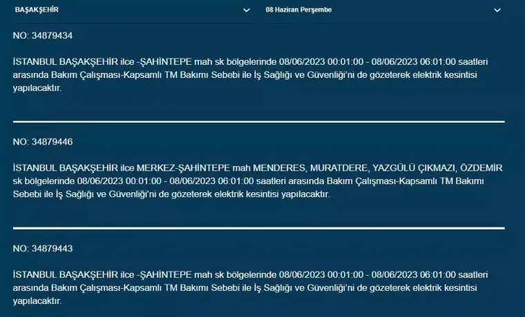 İstanbul'da Yarın Hangi İlçelerde Kesinti Olacak? 08 Haziran 2023 Bedaş Elektrik Kesintisi 5