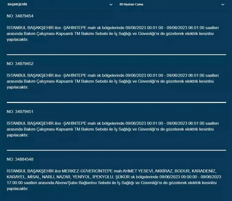 İstanbullular Dikkat! Yarın O İlçelerde Elektrik Kesintisi Var! 09 Haziran 2023 Cuma Elektrik Kesintisi 6