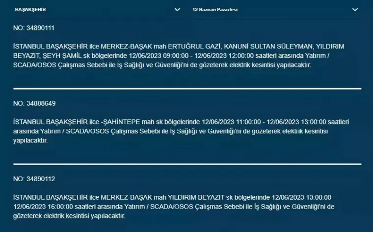 İstanbul'da Bugün O İlçelerde Elektrik Kesintisi Olacak! 12 Haziran 2023 Pazartesi Elektrik Kesintisi 3