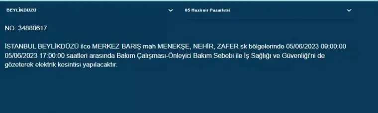 İstanbul'da yarın hangi ilçelerde elektrik kesintisi olacak 15