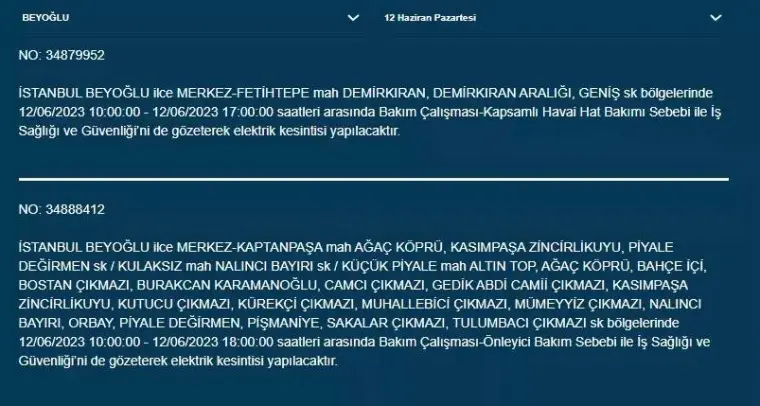 İstanbul'da Bugün O İlçelerde Elektrik Kesintisi Olacak! 12 Haziran 2023 Pazartesi Elektrik Kesintisi 9