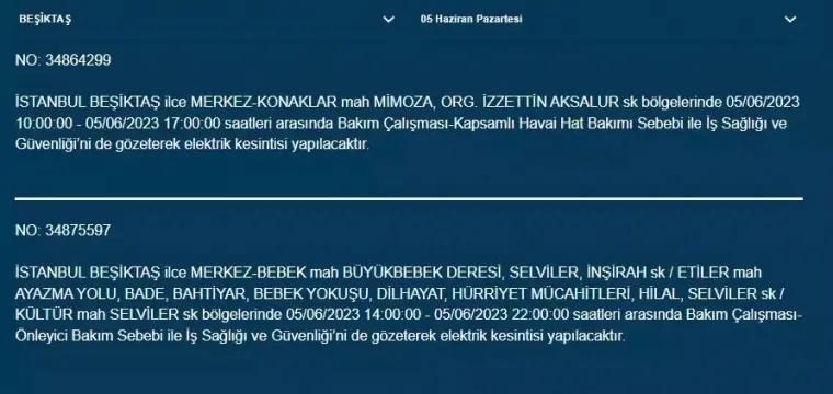 İstanbul'da yarın hangi ilçelerde elektrik kesintisi olacak 16