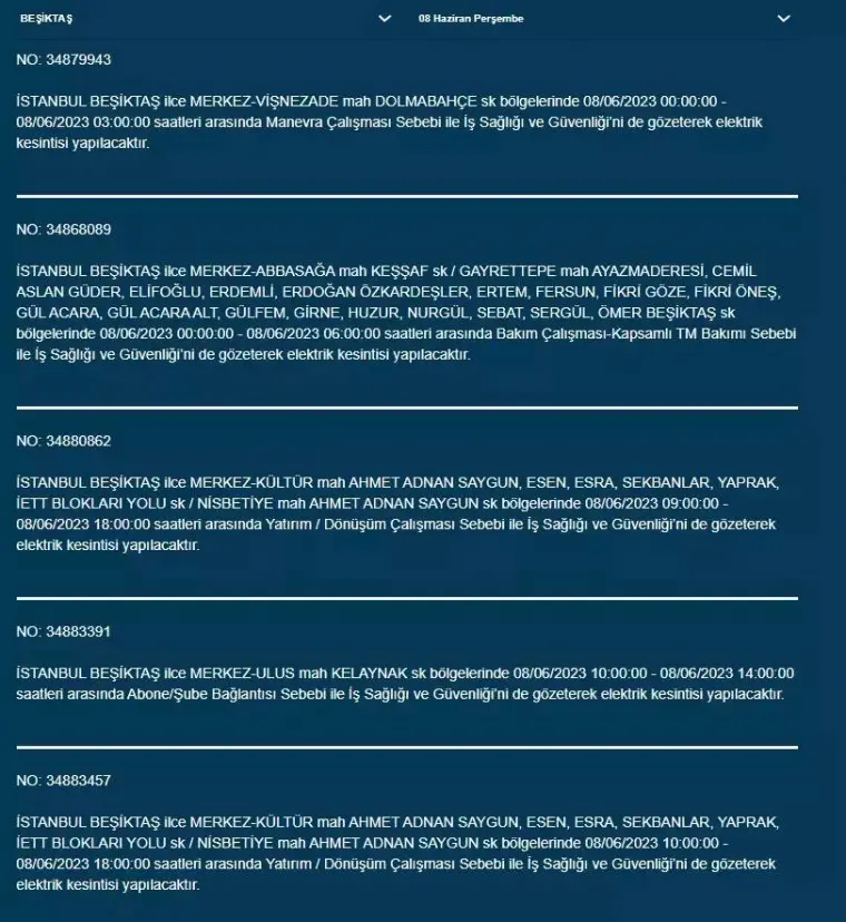 İstanbul'da Yarın Hangi İlçelerde Kesinti Olacak? 08 Haziran 2023 Bedaş Elektrik Kesintisi 3