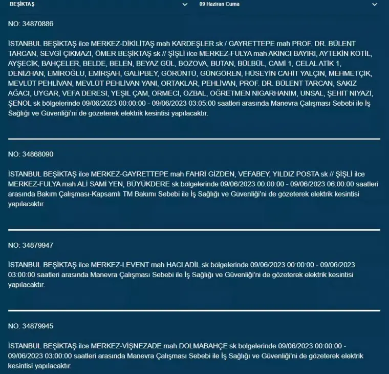 İstanbullular Dikkat! Yarın O İlçelerde Elektrik Kesintisi Var! 09 Haziran 2023 Cuma Elektrik Kesintisi 4