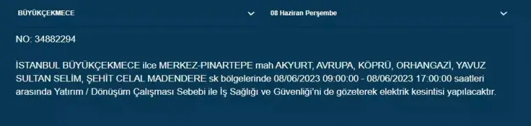 İstanbul'da Yarın Hangi İlçelerde Kesinti Olacak? 08 Haziran 2023 Bedaş Elektrik Kesintisi 22