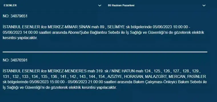 İstanbul'da yarın hangi ilçelerde elektrik kesintisi olacak 12