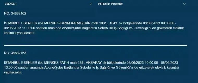 İstanbul'da Yarın Hangi İlçelerde Kesinti Olacak? 08 Haziran 2023 Bedaş Elektrik Kesintisi 21