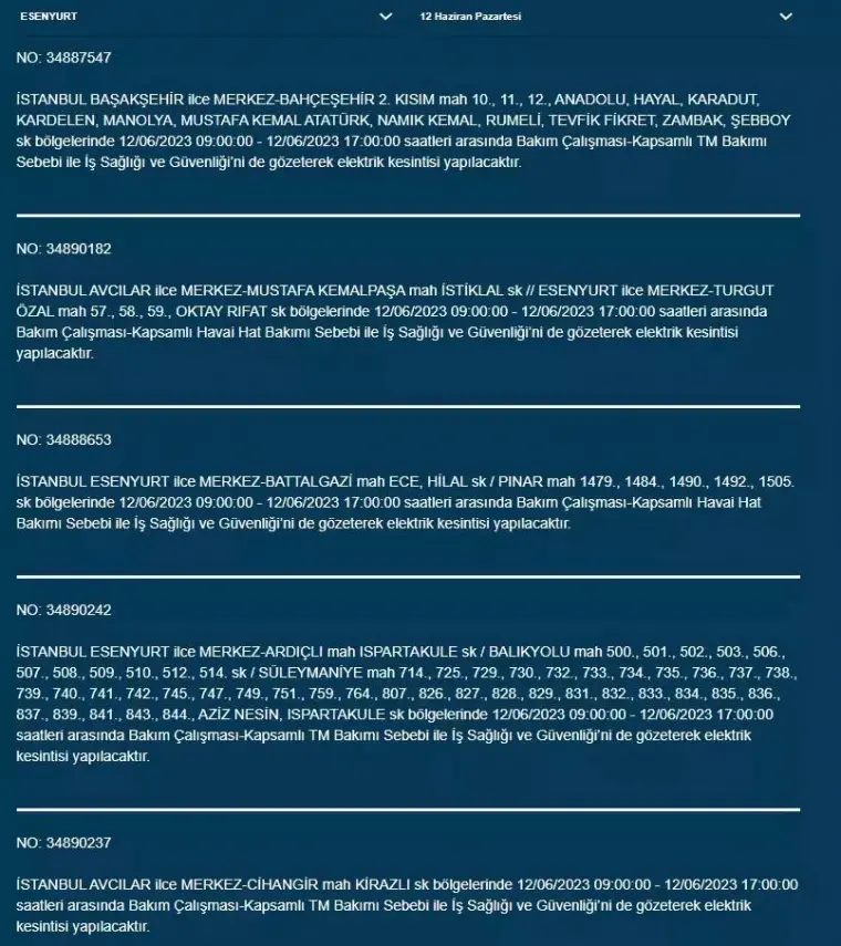 İstanbul'da Bugün O İlçelerde Elektrik Kesintisi Olacak! 12 Haziran 2023 Pazartesi Elektrik Kesintisi 13