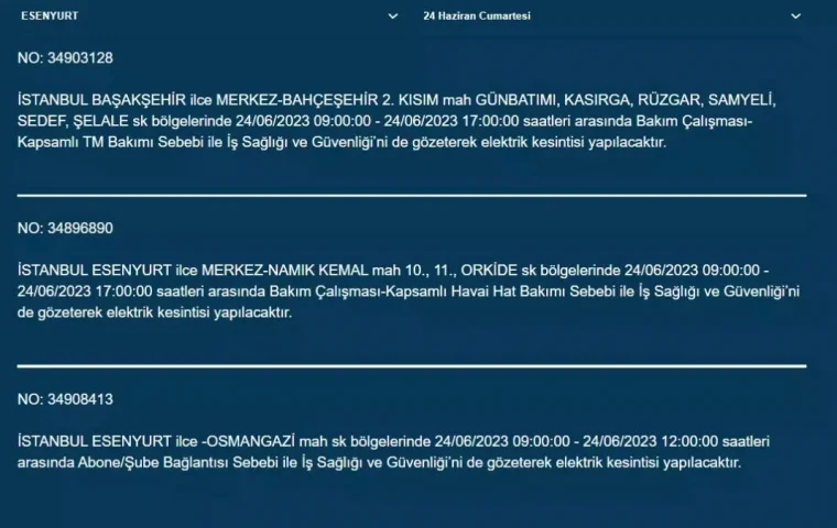 Haftasonu O İlçelerde Elektrik Kesintisi Olacak 9