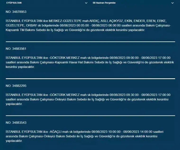 İstanbul'da Yarın Hangi İlçelerde Kesinti Olacak? 08 Haziran 2023 Bedaş Elektrik Kesintisi 17