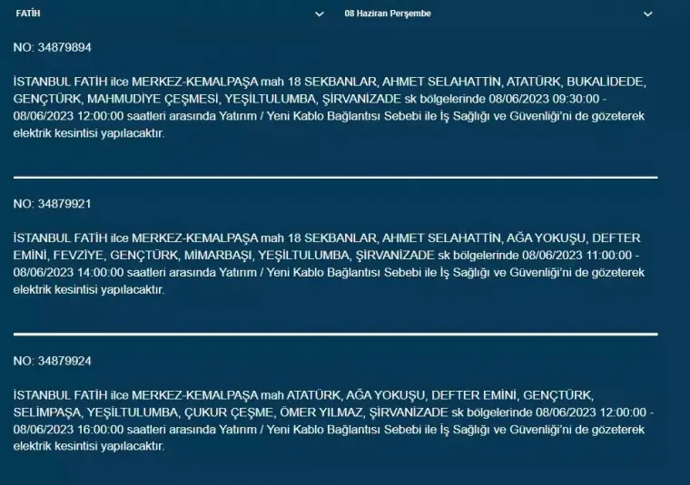 İstanbul'da Yarın Hangi İlçelerde Kesinti Olacak? 08 Haziran 2023 Bedaş Elektrik Kesintisi 16