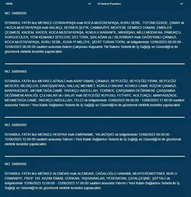 İstanbul'da Bugün O İlçelerde Elektrik Kesintisi Olacak! 12 Haziran 2023 Pazartesi Elektrik Kesintisi 11