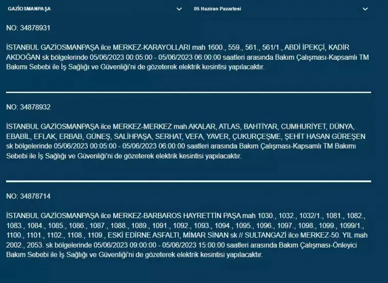 İstanbul'da yarın hangi ilçelerde elektrik kesintisi olacak 7