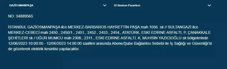 İstanbul'da Bugün O İlçelerde Elektrik Kesintisi Olacak! 12 Haziran 2023 Pazartesi Elektrik Kesintisi 16