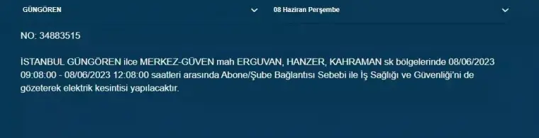 İstanbul'da Yarın Hangi İlçelerde Kesinti Olacak? 08 Haziran 2023 Bedaş Elektrik Kesintisi 15