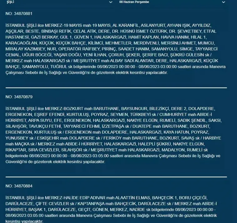 İstanbul'da Yarın Hangi İlçelerde Kesinti Olacak? 08 Haziran 2023 Bedaş Elektrik Kesintisi 8