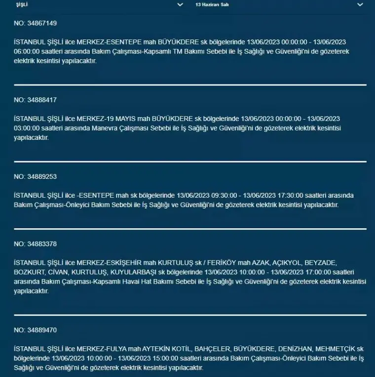 İstanbul'da Yarın O İlçelerde Saatlerce Elektrik Kesintisi Olacak! 13 Haziran 2023 Elektrik Kesintisi 21