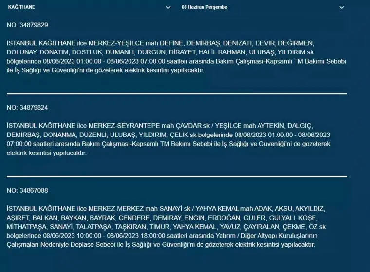 İstanbul'da Yarın Hangi İlçelerde Kesinti Olacak? 08 Haziran 2023 Bedaş Elektrik Kesintisi 12