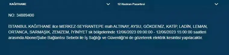 İstanbul'da Bugün O İlçelerde Elektrik Kesintisi Olacak! 12 Haziran 2023 Pazartesi Elektrik Kesintisi 15