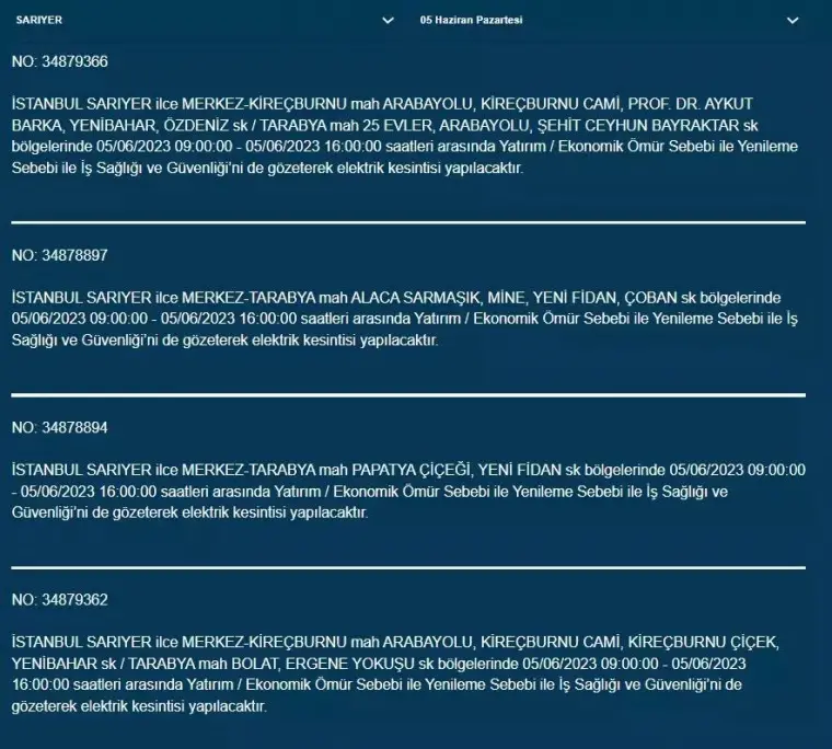 İstanbul'da yarın hangi ilçelerde elektrik kesintisi olacak 4