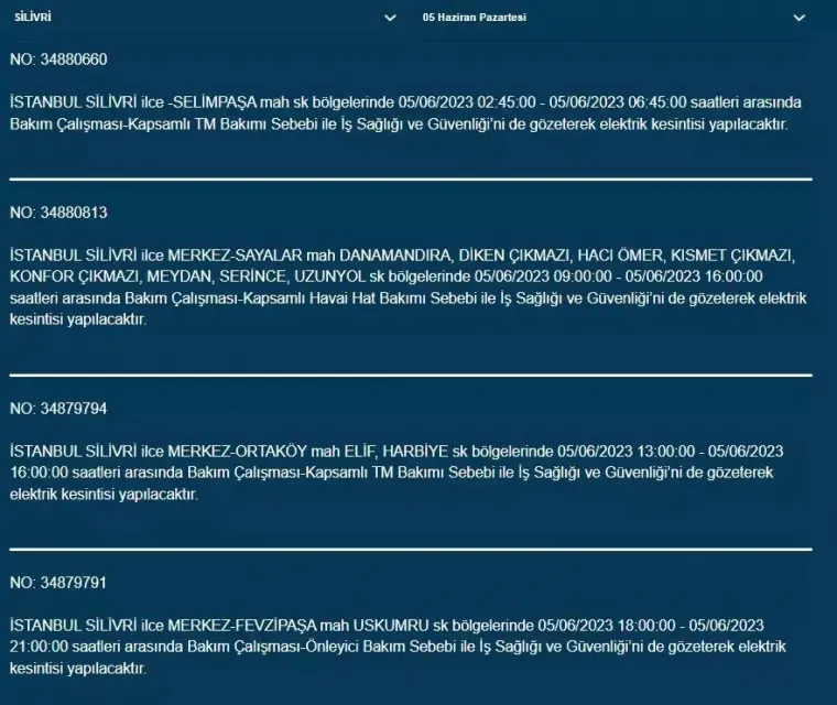 İstanbul'da yarın hangi ilçelerde elektrik kesintisi olacak 3