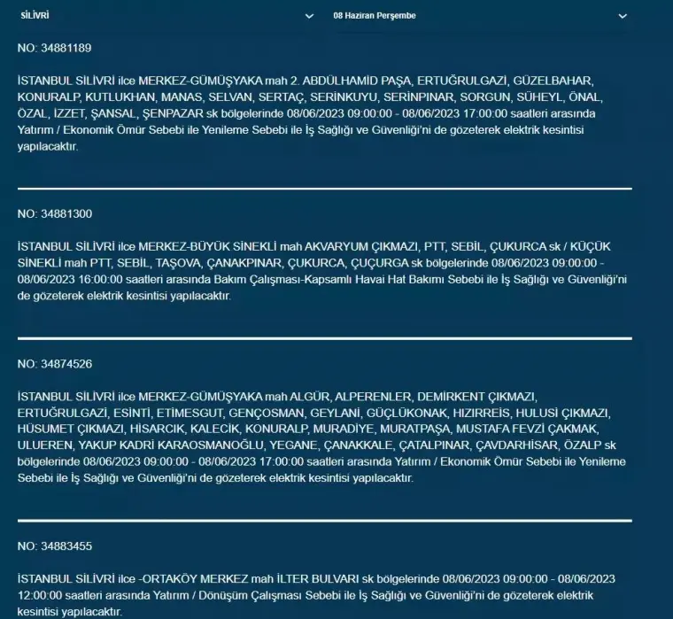 İstanbul'da Yarın Hangi İlçelerde Kesinti Olacak? 08 Haziran 2023 Bedaş Elektrik Kesintisi 11