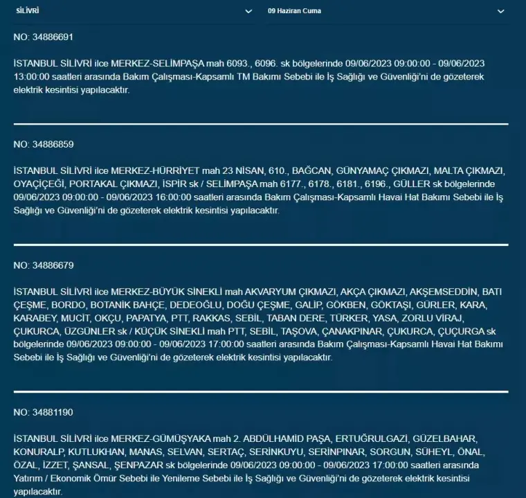 İstanbullular Dikkat! Yarın O İlçelerde Elektrik Kesintisi Var! 09 Haziran 2023 Cuma Elektrik Kesintisi 13