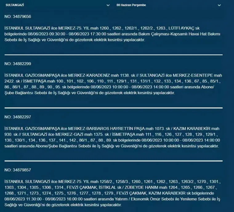 İstanbul'da Yarın Hangi İlçelerde Kesinti Olacak? 08 Haziran 2023 Bedaş Elektrik Kesintisi 10