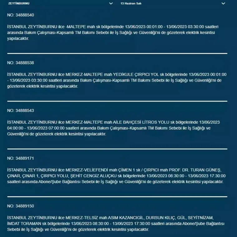 İstanbul'da Yarın O İlçelerde Saatlerce Elektrik Kesintisi Olacak! 13 Haziran 2023 Elektrik Kesintisi 19