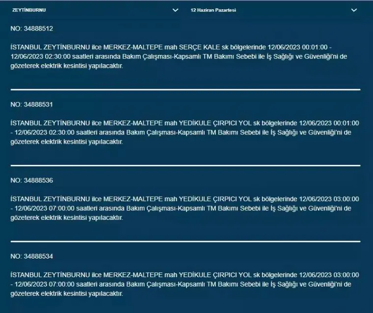 İstanbul'da Bugün O İlçelerde Elektrik Kesintisi Olacak! 12 Haziran 2023 Pazartesi Elektrik Kesintisi 17