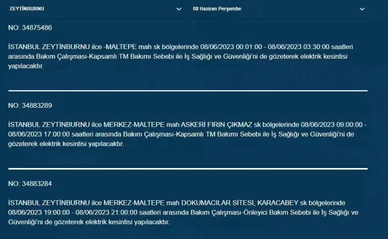 İstanbul'da Yarın Hangi İlçelerde Kesinti Olacak? 08 Haziran 2023 Bedaş Elektrik Kesintisi 9