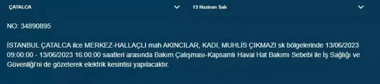 İstanbul'da Yarın O İlçelerde Saatlerce Elektrik Kesintisi Olacak! 13 Haziran 2023 Elektrik Kesintisi 6