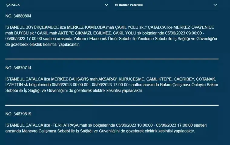 İstanbul'da yarın hangi ilçelerde elektrik kesintisi olacak 10