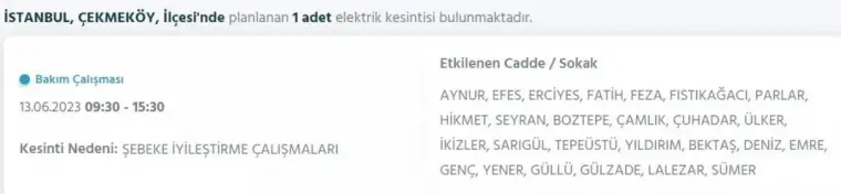 İstanbul'da Yarın O İlçelerde Saatlerce Elektrik Kesintisi Olacak! 13 Haziran 2023 Elektrik Kesintisi 4