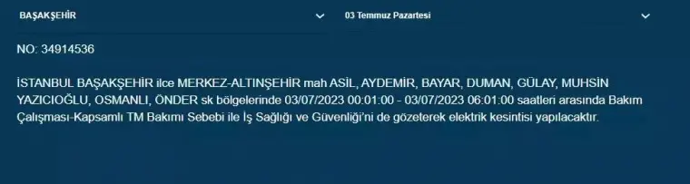 İstanbullular Dikkat! Yarın Birçok İlçede Elektrikler Kesilecek! 7