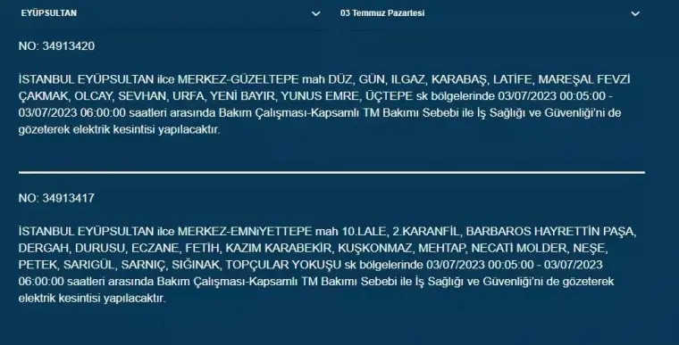 İstanbullular Dikkat! Yarın Birçok İlçede Elektrikler Kesilecek! 10