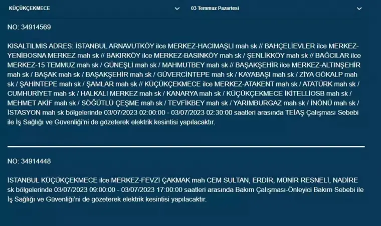 İstanbullular Dikkat! Yarın Birçok İlçede Elektrikler Kesilecek! 12