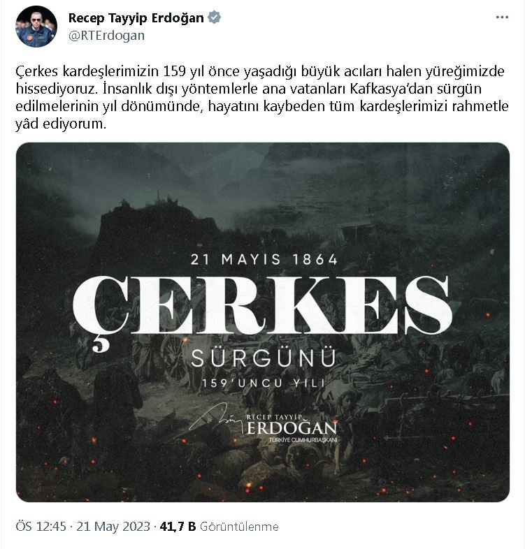 Erdoğan'dan 'Çerkes sürgünü' mesajı