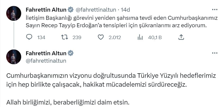 Fahrettin Altun görevinde kaldı