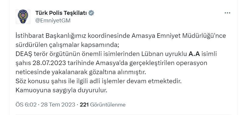 DEAŞ'ın önemli ismi Amasya'da yakalandı