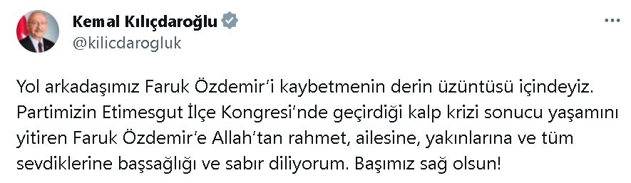 Kılıçdaroğlu'ndan vefat eden eski başkan için taziye mesajı