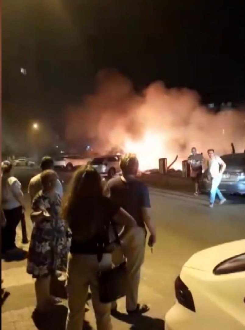 Boş arazide çıkan yangın otomobillere sıçradı