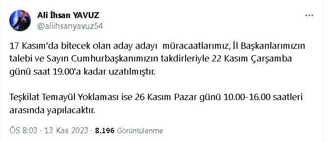 AK Parti’de yerel seçim müracaat tarihi uzatıldı