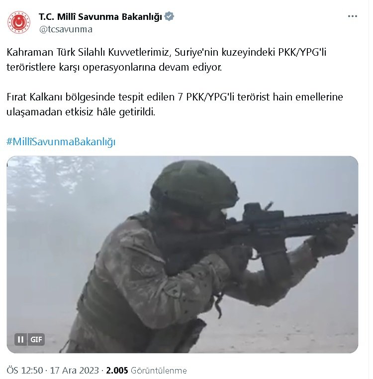 Fırat Kalkanı bölgesinde 7 terörist etkisiz hale getirildi